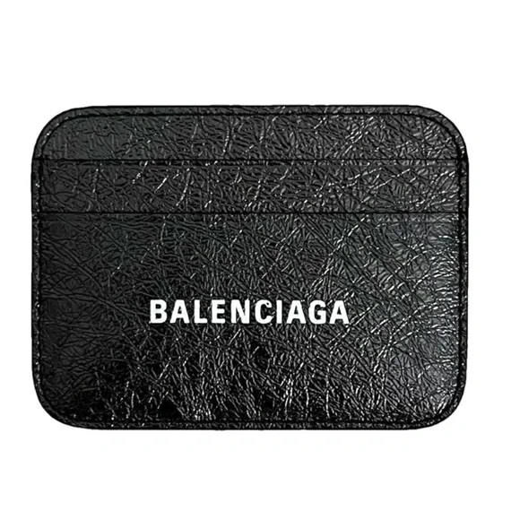 BALENCIAGA LOGO Metallic Silver Leather Credit Card Cash Cardholder Wallet NEW - Picture 2 of 14